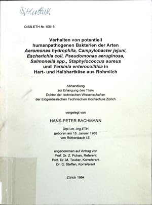 Imagen del vendedor de Verhalten von potentiell humanpathogenen Bakterien der Arten Aeromonas hydrophila, campylobacter jejuni, Escherichia coli, Pseudomonas aeruginosa, Salmonella spp., Staphylococcus aureus und Yersinia enterocolitica in Hart- und Halbhartkse aus Rohmilch. Dissertation. a la venta por books4less (Versandantiquariat Petra Gros GmbH & Co. KG)