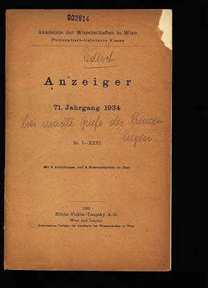 Bild des Verkufers fr Zwei unechte Briefe des Prinzen Eugen. Akademie der Wissenschaften in Wien Philosophisch-historische Klasse, Anzeiger 71. Jahrgang 1934, Nr. I-XXVI. zum Verkauf von Antiquariat Bookfarm