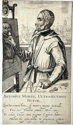 [Antique engraving, published 1610] Portrait print of artist Antonius Mor, 1 p.