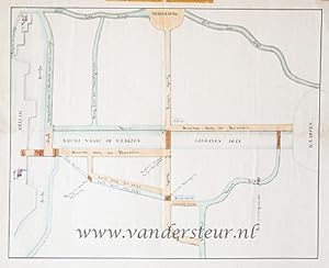 MUIDEN, NAARDEN Getekende kaart van de `nieuwe weg' tussen Muiden en Naarden, lopende langs de `n...