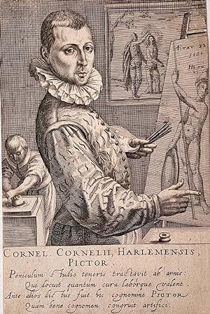 [Antique engraving, published before 1700] Portrait of artist Cornelis Cornelisz. van Haarlem, [6...
