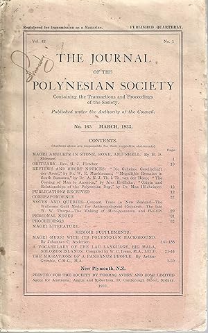 Imagen del vendedor de The Journal of the Polynesian Society. Vol. 42. No. 165. March 1933. a la venta por Tinakori Books