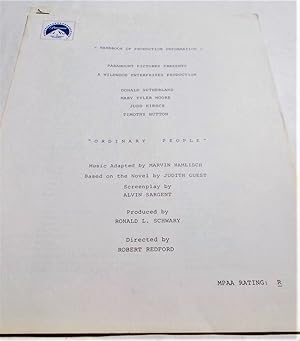 Image du vendeur pour Ordinary People: Handbook of Production Information (1980) (Motion Picture Movie Film) mis en vente par Bloomsbury Books