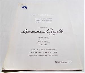 Seller image for American Gigolo: Handbook of Production Information (1980) (Motion Picture Movie Film) for sale by Bloomsbury Books