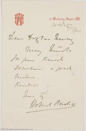 Autograph Letter Signed 'Hobart Pasha' to Thomas Douglas Murray, (Hon Augustus Charles Hobart-Ham...