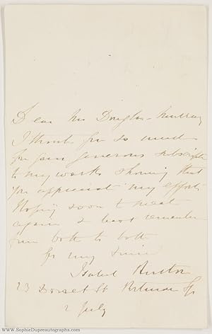 Autograph Letter Signed to Thomas Douglas Murray (Isabel, 1831-1896, née Arundell, Author & Trave...