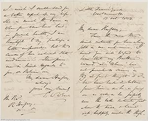 Bild des Verkufers fr Autograph Letter Signed to 'My Dear HUSSEY', (Rev. Thomas William, 1813-1871, of Hampton House, Hereford, Second Master at Westminster School) zum Verkauf von Sophie Dupre  ABA ILAB PADA