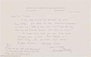 Autograph Letter Signed to A. Nelson Taylor (Sir Sacheverell, 1897-1980, Poet and Writer on the A...