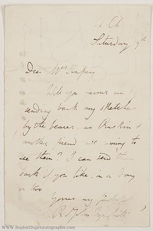 Autograph Letter Signed to Mrs HUSSEY, (Rev. Richard St John, 1827-1895, Writer on Art, Friend of...
