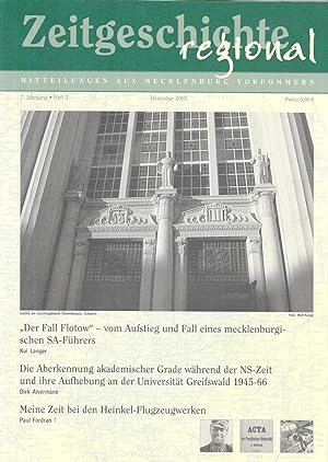Imagen del vendedor de Zeitgeschichte regional - Mitteilungen aus Mecklenburg-Vorpommern 7.Jahrgang, Heft 2, Dezember 2003 a la venta por Antiquariat Christian Wulff
