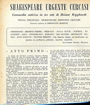 SHAKESPEARE URGENTE CERCASI (dringend Gesutht), commedia satirica in tre atti (sul numero 123-124...