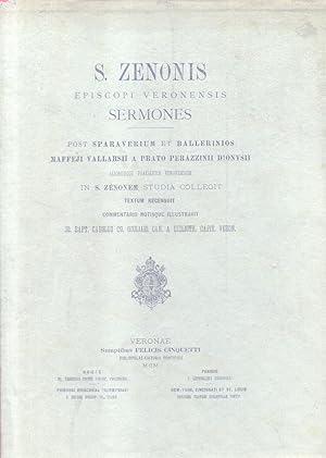 Bild des Verkufers fr S. ZENONIS EPISCOPI VERONENSIS SERMONES. Post Sparaverium et Ballerinios Maffeji Vallarsii a Prato Perazzinii Dyonisii aliorumque praesertim Veronensium in S. Zenonem studia collegit. Auxilio Codd. et qui Ballerinios latuerant in primis Pistoriensis quotquot modo extant vetustioris. Textum recensuit Commentario notisque illustravit Jo. Bapt. Carolus Co. Giuliari Can. a Biblioth. Capit. Veron. zum Verkauf von studio bibliografico pera s.a.s.