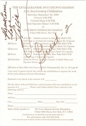 Invitation with RSVP card signed and inscribed to musicologist Paul Jackson