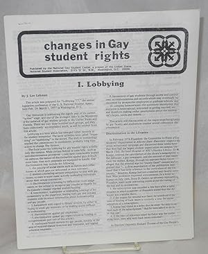 Bild des Verkufers fr Changes in Gay Student Rights. I. Lobbying. II. Judicial issues zum Verkauf von Bolerium Books Inc.