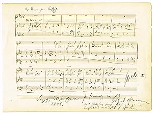 Autograph musical quotation from the opening of the song "Die Nonne," op. 49 no. 3, signed and in...