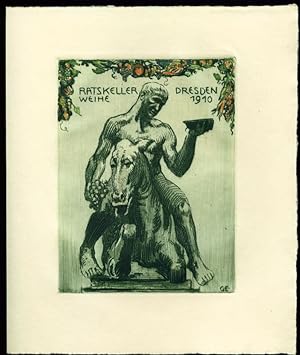 Einladung zur Ratskellerweihe Dresden 1910. (23 x 19 cm) Mit Original-Farbradierung (15,5 x 11,5 ...