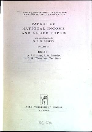 Bild des Verkufers fr Papers on national income and allied topics Indian Association for Research in National Income and Wealth zum Verkauf von books4less (Versandantiquariat Petra Gros GmbH & Co. KG)