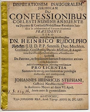 Bild des Verkufers fr Juristische Inaugural-Disputation. De confessionibus. zum Verkauf von Wissenschaftliches Antiquariat Kln Dr. Sebastian Peters UG