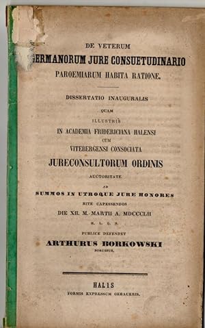De veterum Germanorum jure consuetudinario paroemiarum habita ratione. Dissertation.