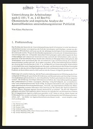 Seller image for Unterrichtung der Arbeitnehmer nach  110 i. V. m.  43 BetrVG. konomische und empirische Analyse der Kontrollfunktion unternehmungsinterner Publizitt for sale by Antiquariat Bookfarm