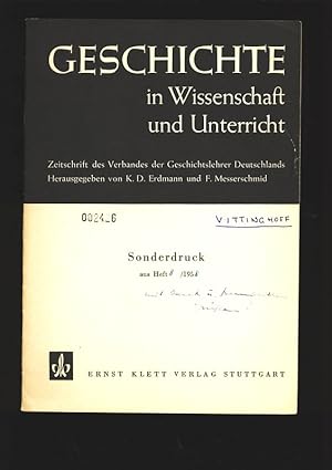 Bild des Verkufers fr Zeitschrift des Verbandes der Geschichtslehrer Deutschlands. GESCHICHTE in Wissenschaft und Unterricht, Sonderdruck aus Heft 8 /1958 zum Verkauf von Antiquariat Bookfarm