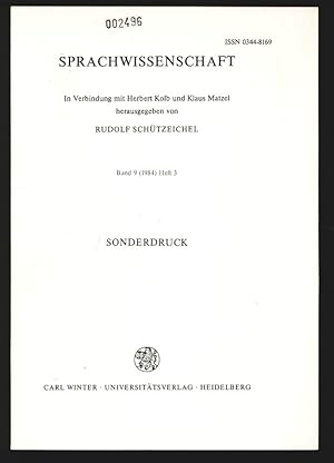 Bild des Verkufers fr SPRACHWISSENSCHAFT In Verbindung mit Herbert Kolb und Klaus Matzel. SONDERDRUCK, Band 9 (1984) Heft 3. zum Verkauf von Antiquariat Bookfarm