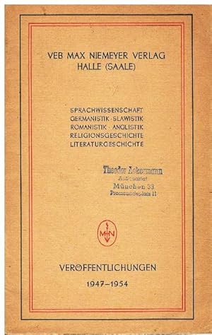 VEB Max Niemeyer Verlag Halle (Saale). Sprachwisenschaft - Germanistik - Slawistik - Romanistik -...