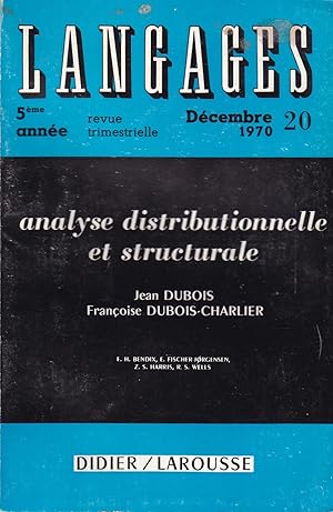 Imagen del vendedor de Analyse distributionnelle et structurale - Langages n 20 - Dcembre 1970 a la venta por Pare Yannick