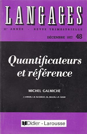 Imagen del vendedor de Quantificateurs et rfrence - Langages n 48 - Dcembre 1977 a la venta por Pare Yannick