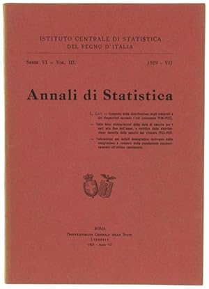 Immagine del venditore per ANNALI DI STATISTICA, Serie VI, volume III.: venduto da Bergoglio Libri d'Epoca