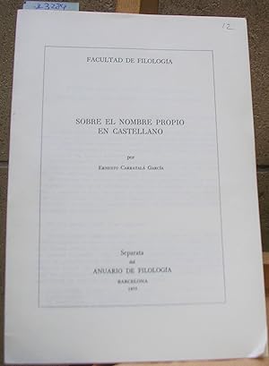 Image du vendeur pour SOBRE EL NOMBRE PROPIO EN CASTELLANO. Separata del Anuario de Filologa mis en vente par LLIBRES del SENDERI