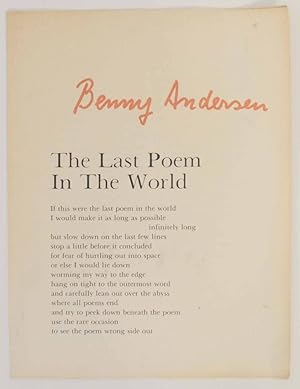 Seller image for The Last Poem in the World for sale by Jeff Hirsch Books, ABAA