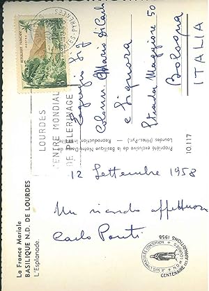 Cartolina postale illustrata con la Basilica di Lourdes, viaggiata: " 20-12-"