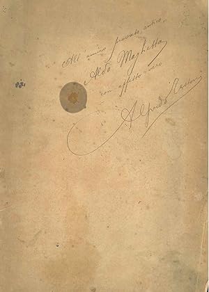 Dedica di 3 righe autografe e firmate da Testoni, su una carta sciupata