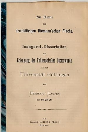 Zur Theorie der dreiblättrigen Riemann'schen Fläche. Dissertation.