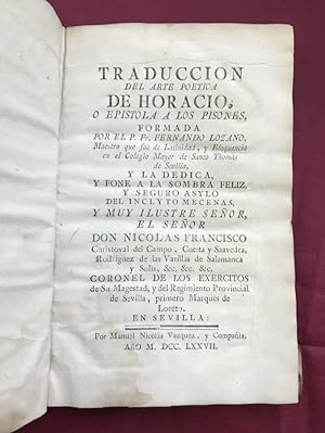 Bild des Verkufers fr Traduccion del Arte Poetica de Horacio zum Verkauf von Libreria Anticuaria Camino de Santiago