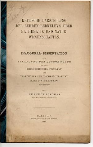 Kritische Darstellung der Lehren Berkeley's über Mathematik und Naturwissenschaften. Dissertation.
