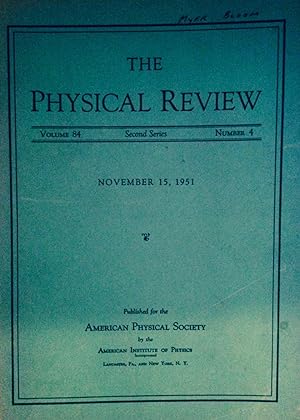 Seller image for Physical Review - Vol. 84, Second Series, No. 4 for sale by Massy Books
