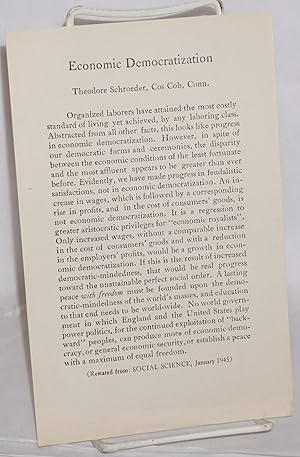 Imagen del vendedor de Economic democratization. (Restated from: Social Science, January 1945) a la venta por Bolerium Books Inc.