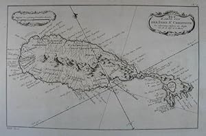 Karte von der Insel St. Christoph. Kupferstich-Karte v. Jacques-Nicolas Bellin aus Prevost "Allge...