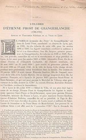 Seller image for L'Ex-libris d'Etienne Prost de Grangeblanche (1700-1766).Avocat et Procureur Gnral de la Ville de Lyon for sale by dansmongarage