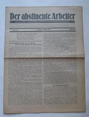 Imagen del vendedor de Der abstinente Arbeiter" 27. Jahrgang Nr. 3 (Organ des Deutschen Arbeiter-Abstinenten-Bundes) a la venta por ANTIQUARIAT H. EPPLER