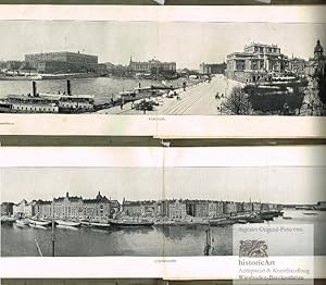 Stockholm. Album mit zwei Panorama-Ansichten und 16 Ansichten von Gebäuden, Plätzen und Straßen. ...