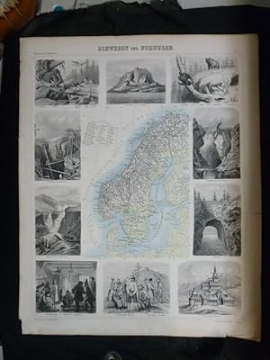 Schweden und Norwegen Stahlstich Vielansicht koloriert 1863 aus: Illustrierter Handatlas