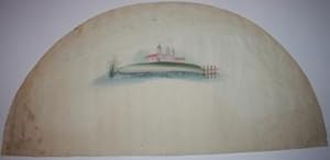 Eighteenth Century Gouache French Fan Design Depicting Monastery on Island