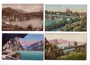 Konvolut von 4 Ansichtskarten, davon 3 farbig: Axenstraße mit Flüelen und Bristenstock (gelaufene...