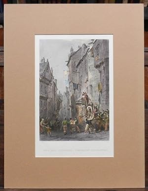 West Bow, Edinburgh, Condemned Covenanters. Orig. handcolored steel engraving [handkolorierter or...