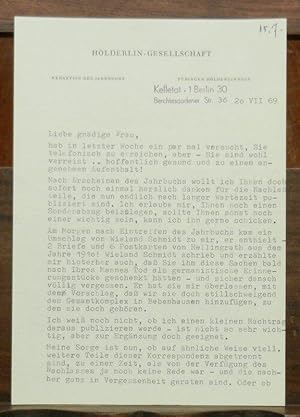 Zweiseitiger maschinenschriftlicher, eigenhändig signierter Brief an Frau Gertrud Böhm vom 20.7.1...