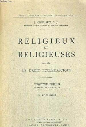 Bild des Verkufers fr RELIGIEUX ET RELIGIEUSES D APRES LE DROIT ECCLESIASTIQUE zum Verkauf von Le-Livre