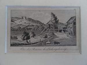 Vue des Ruines de Ludwigsbourg. Stahlstich, um 1850. 5 x 9 cm.